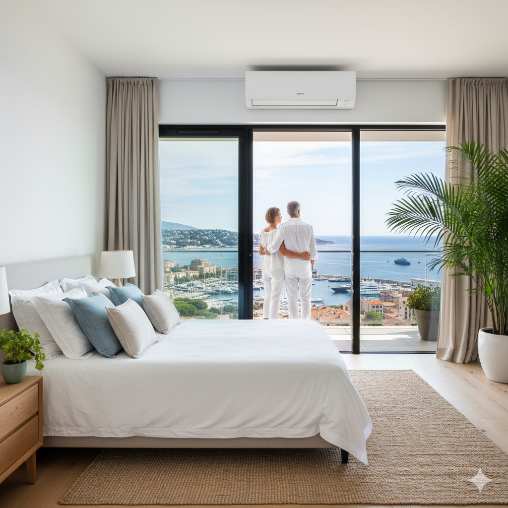Climatisation réversible dans une chambre à Cannes - Clim Style