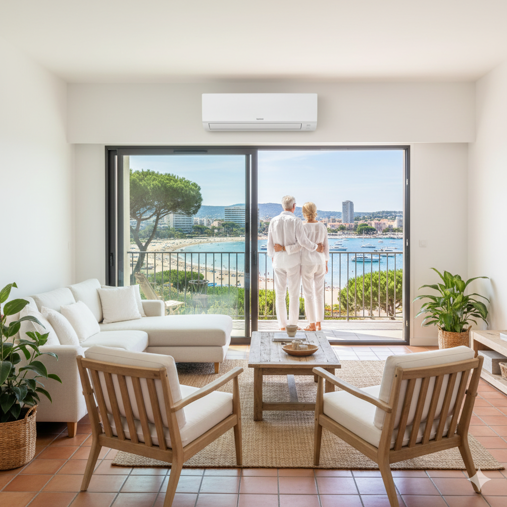 Climatisation murale dans un salon à Juan-les-Pins - Clim Style