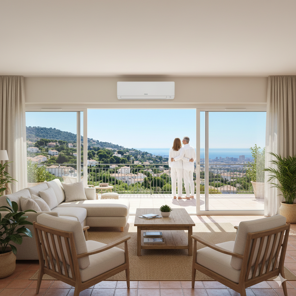 Climatisation murale dans un salon à Le Cannet - Clim Style