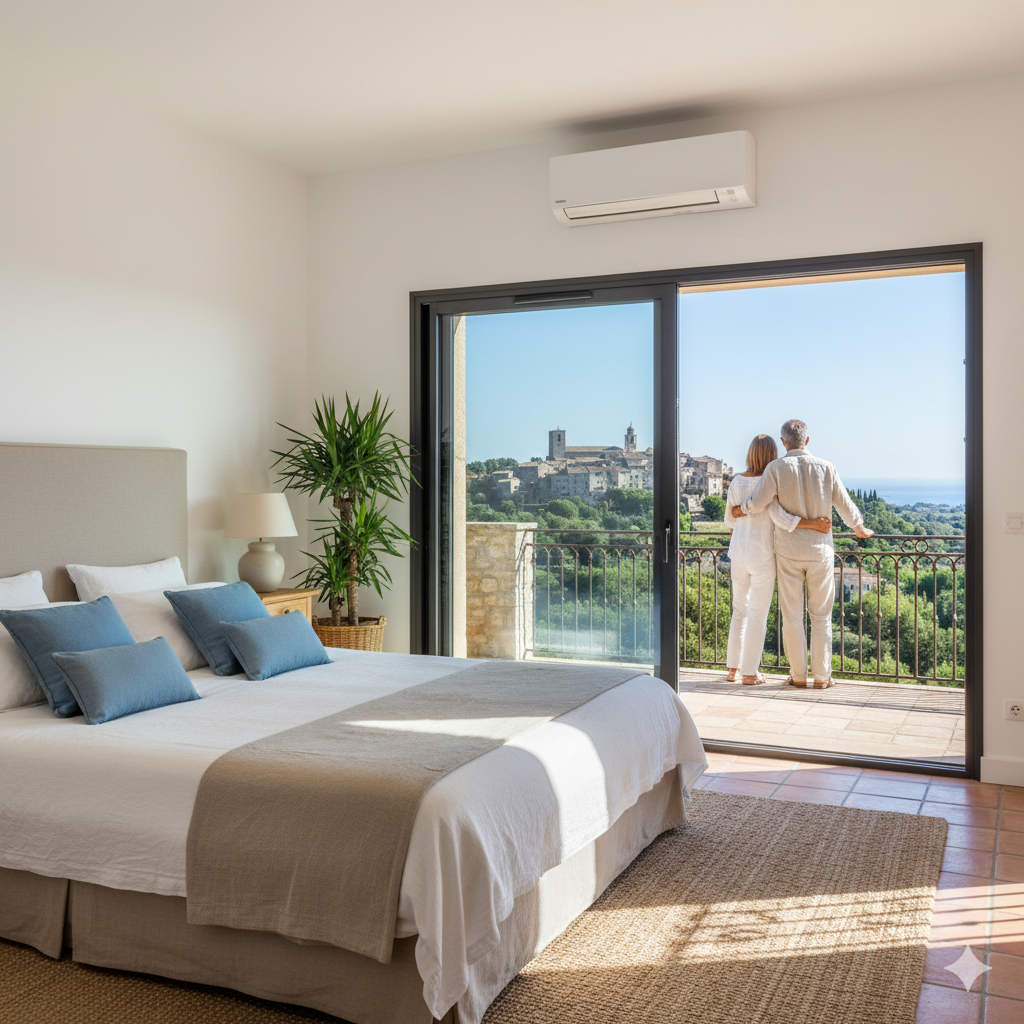 Climatisation réversible dans une chambre à Mandelieu-la-Napoule - Clim Style