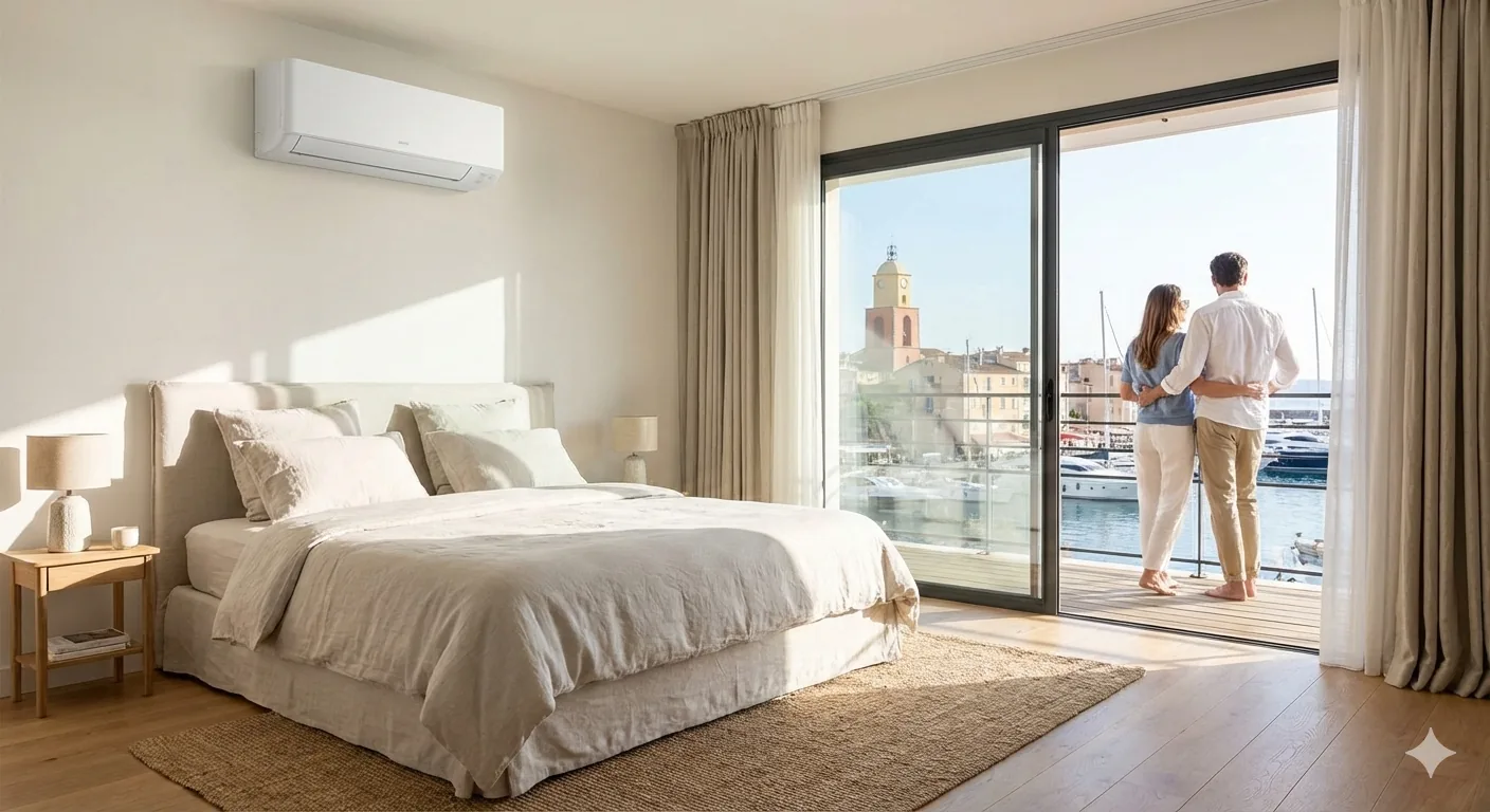 Climatisation réversible dans une chambre à Saint-Tropez - Clim Style