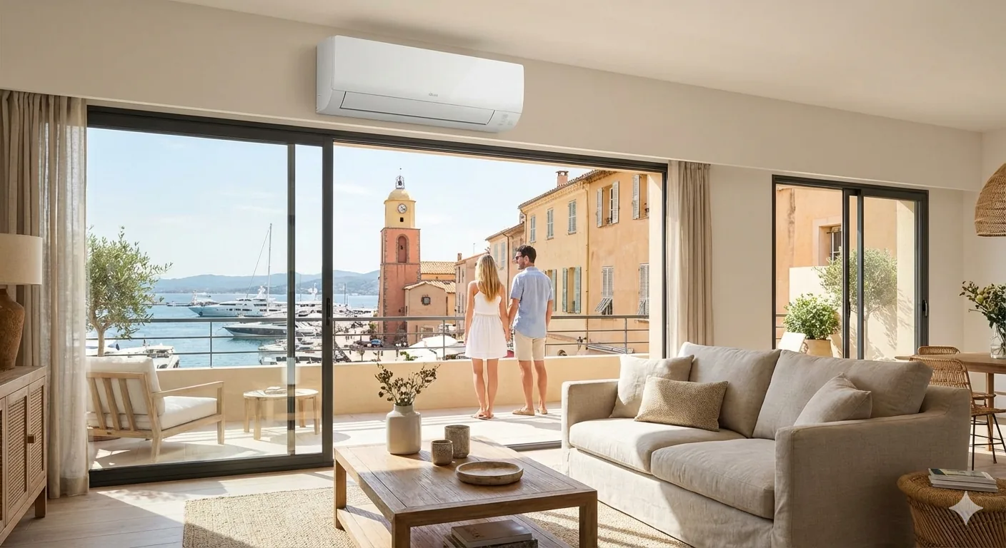 Climatisation murale dans un salon à Saint-Tropez - Clim Style